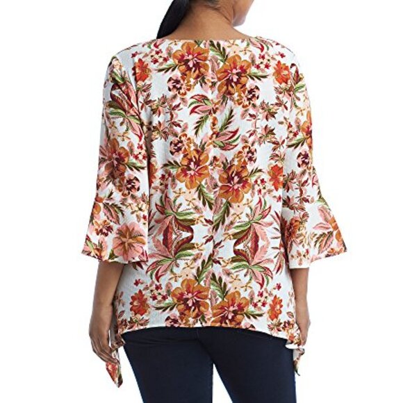Relativity Plus Size Ivory & Pink Floral Shirt with 3/4 Bell Sleeves - 2X - Picture 2 of 3